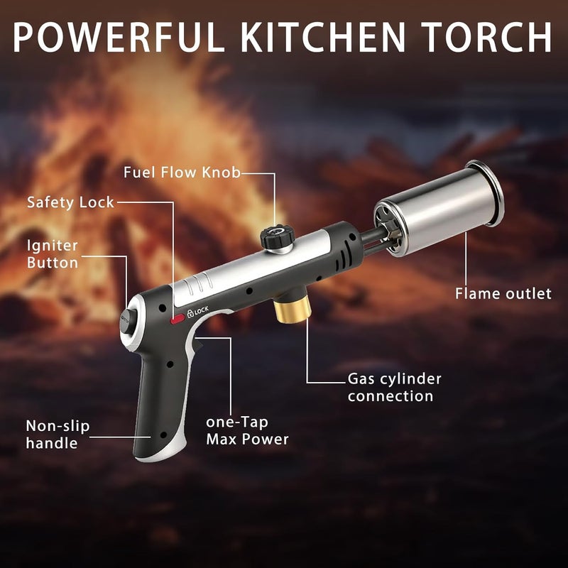 ARTFLAMM Powerful Propane Torch with One-Touch Max Fire, Kitchen Cooking Torch with Safety Lock, Adjustable Flamethrower Blow Torch for Grill, Sous Vide, BBQ, Campfire (Tank Not Included) - Image 3